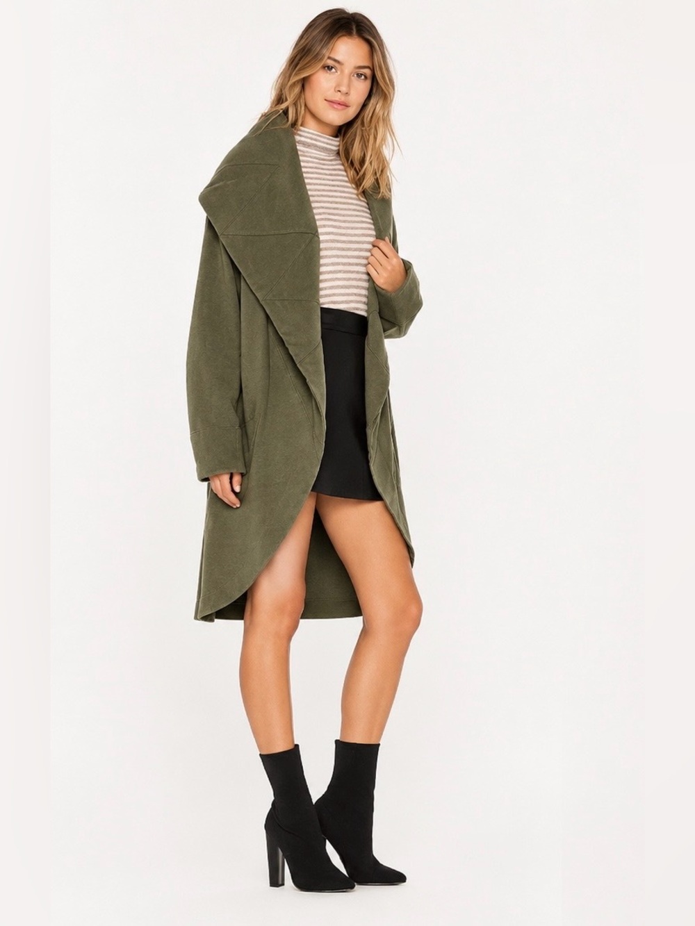 Anthropologie Olive + Oak Open-Front Cardigan Coat Jacket Longsleeve Hood Green